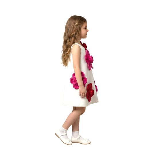 White Floral Appliqué Party Dress