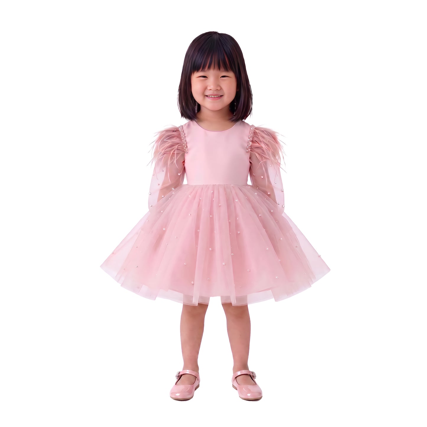 Ethereal Pearl & Feather Luxury Tutu Dress