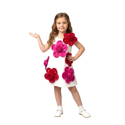 White Floral Appliqué Party Dress