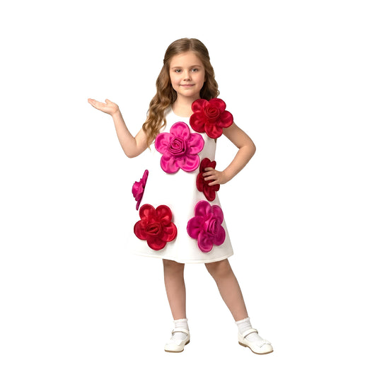 White Floral Appliqué Party Dress