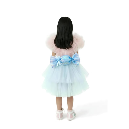 Girls Candy-Themed Birthday Romper with Detachable Tulle Skirt