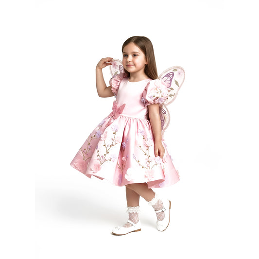 Enchanted Pink Butterfly Fairy Dress with Detachable Wings