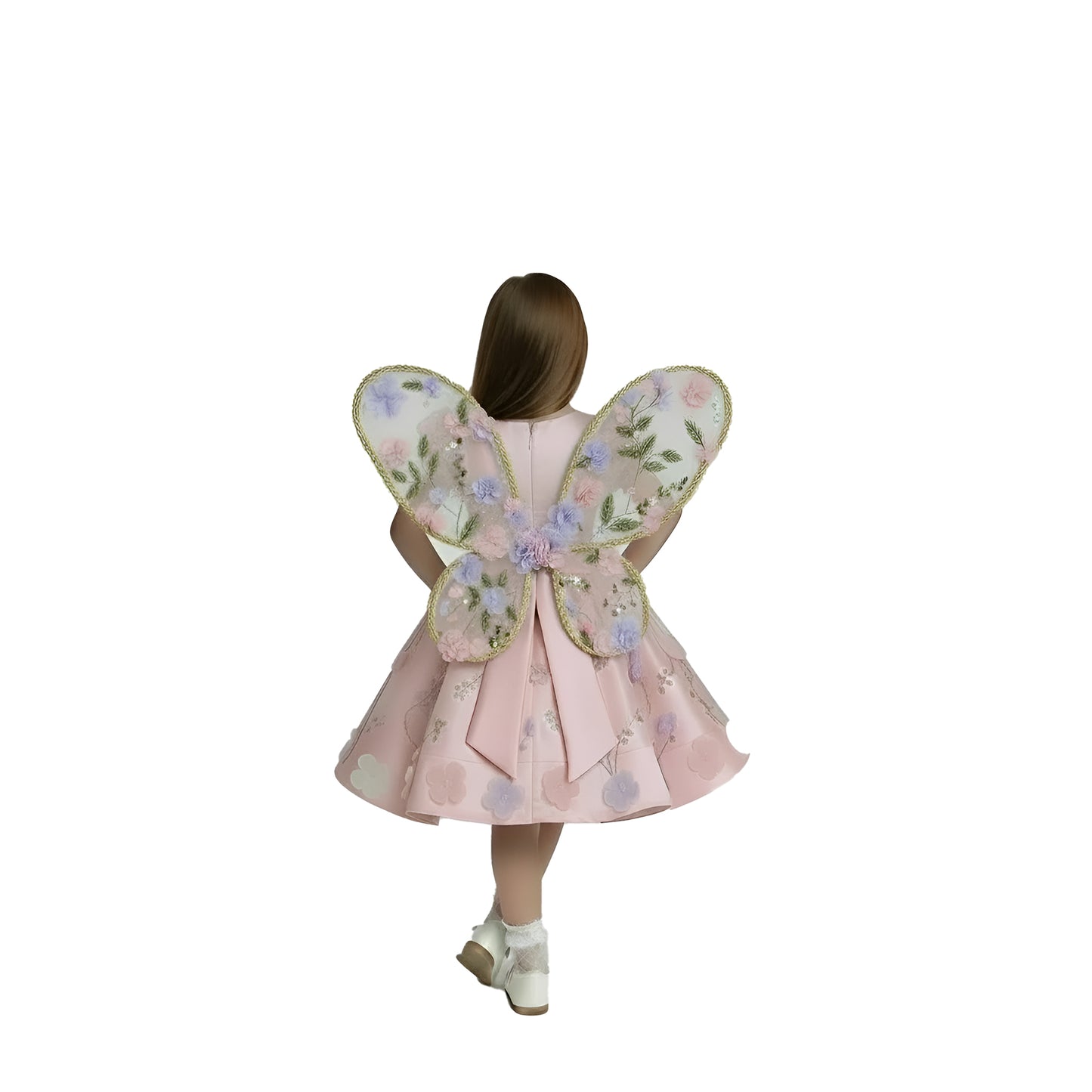 Enchanted Pink Butterfly Fairy Dress with Detachable Wings