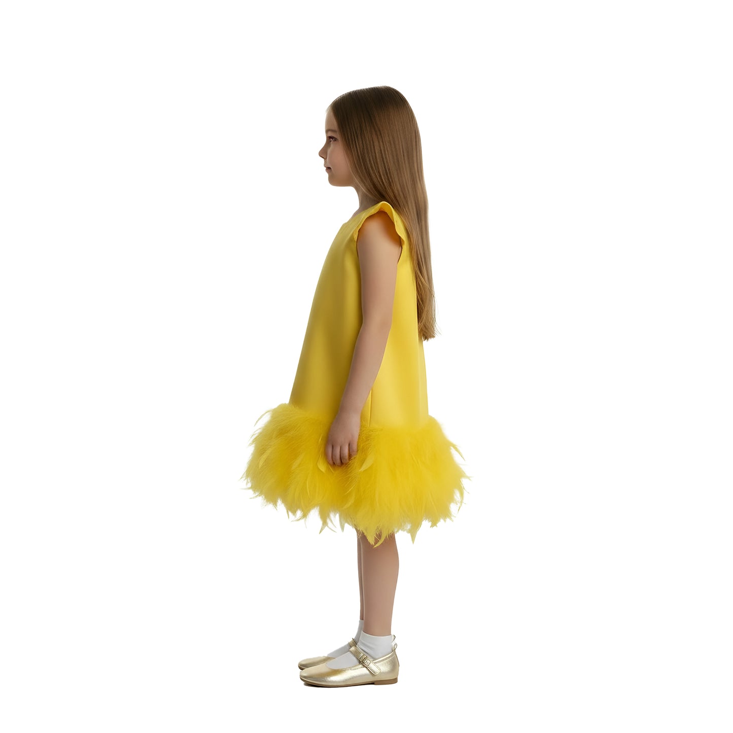 Sunshine Yellow Luxury Feather Party Dress