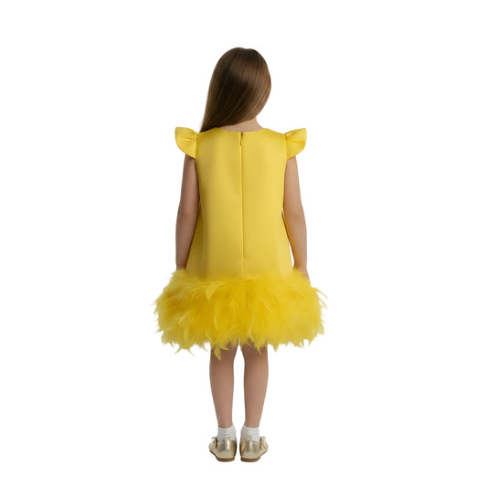Sunshine Yellow Luxury Feather Party Dress
