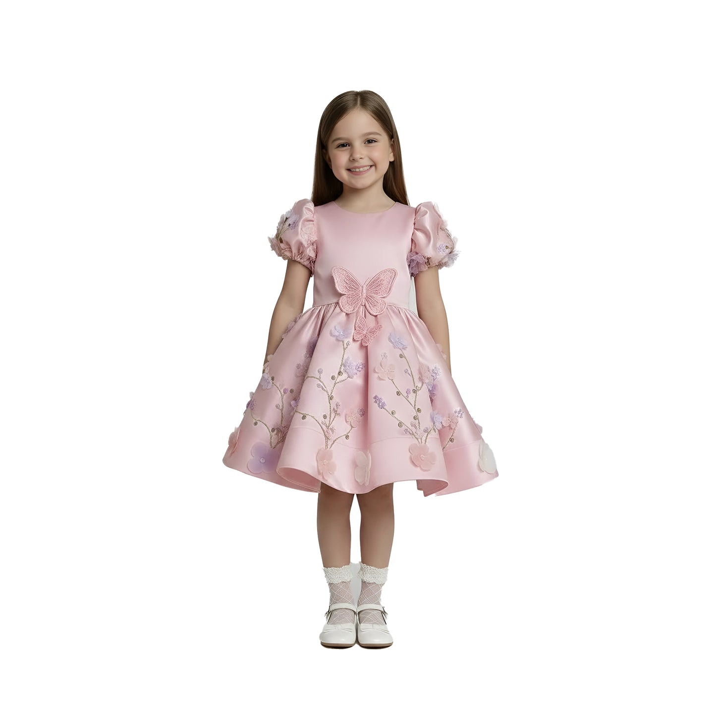 Enchanted Pink Butterfly Fairy Dress with Detachable Wings