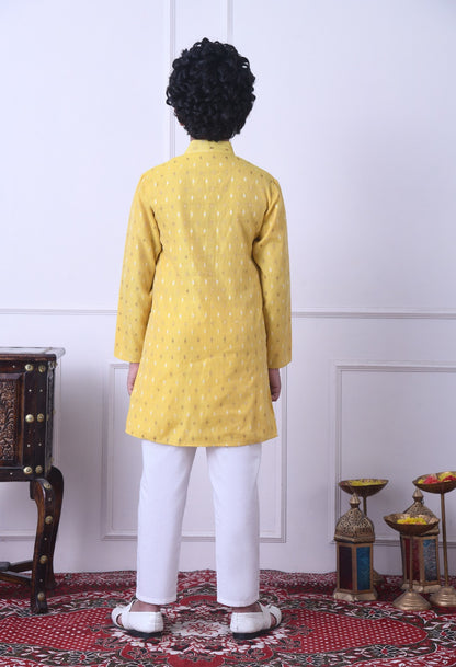 Radiant Yellow Kurta and White Trouser Set for Boys