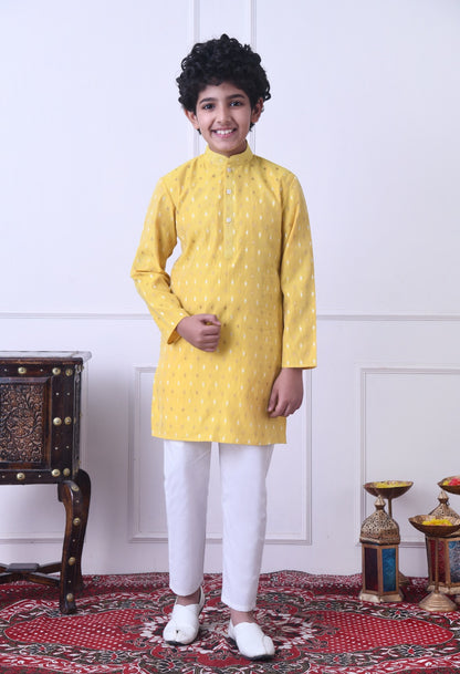Radiant Yellow Kurta and White Trouser Set for Boys