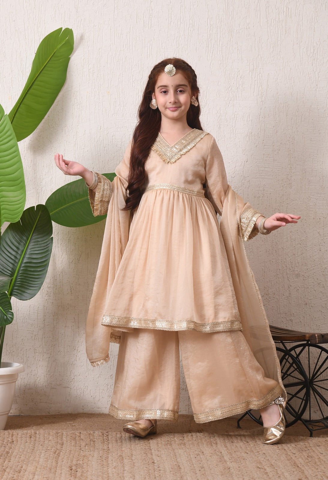 Elegance in Gold Festive Sharara Set for Kids