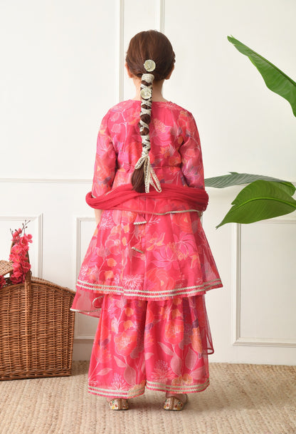 Stunning Pink Floral Angrakha Sharara Set for Kids