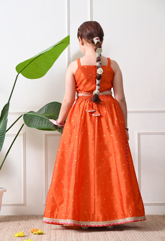 Vibrant Orange and Pink Lehanga Choli Set for Kids