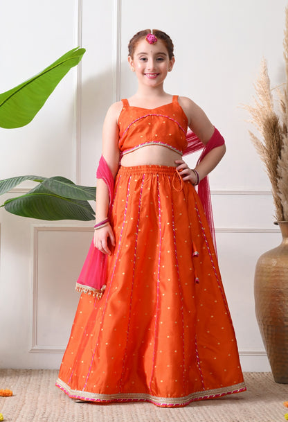 Vibrant Orange and Pink Lehanga Choli Set for Kids