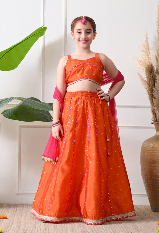 Vibrant Orange and Pink Lehanga Choli Set for Kids