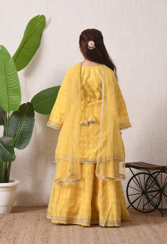 Radiant Yellow Festive Sharara Set for Kids
