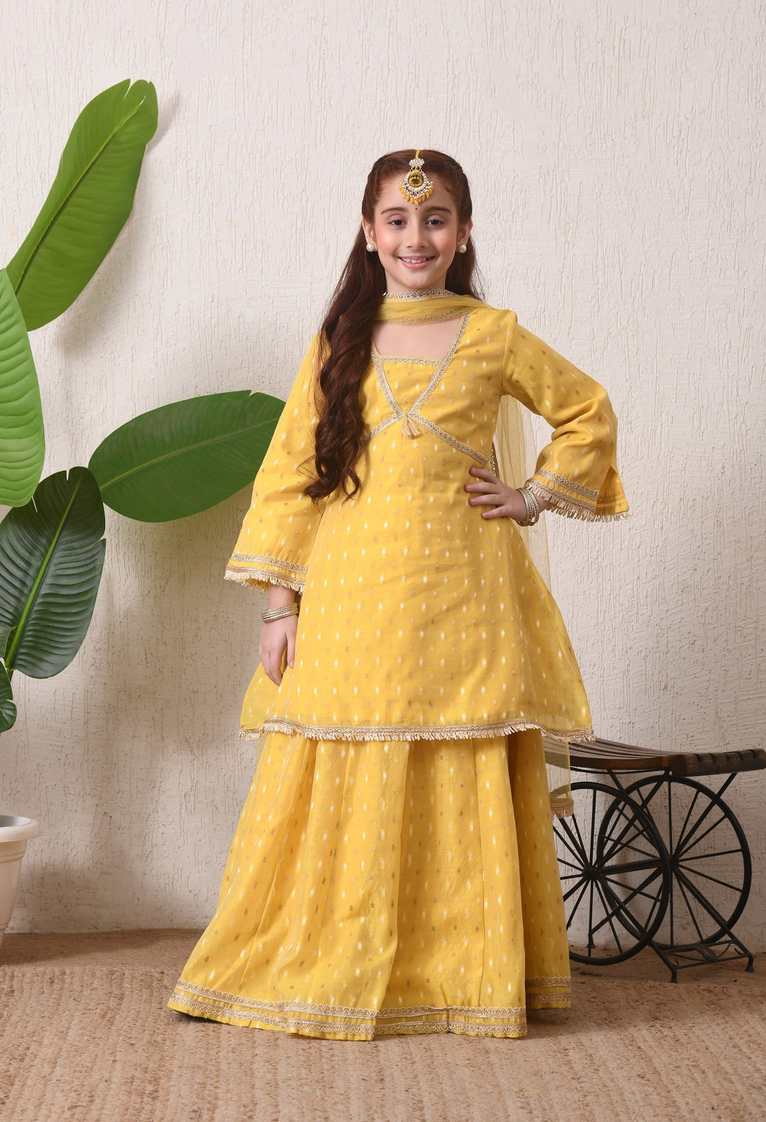 Radiant Yellow Festive Sharara Set for Kids