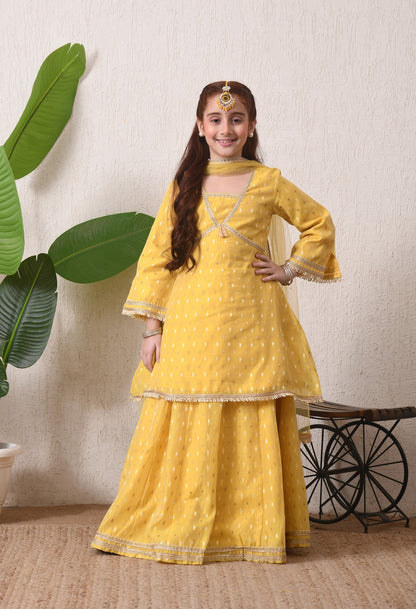 Radiant Yellow Festive Sharara Set for Kids