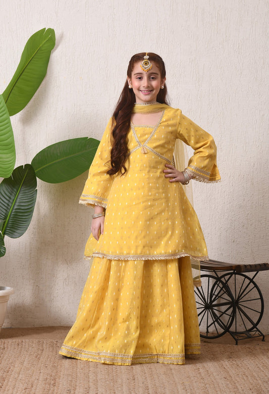 Radiant Yellow Festive Sharara Set for Kids