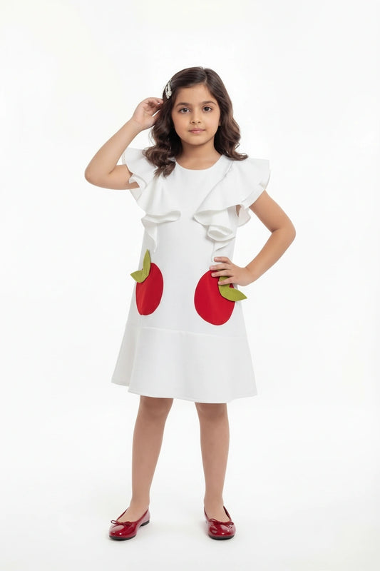 White Ruffle Sleeve Cotton Dress – Cute Apple Pocket Sundress