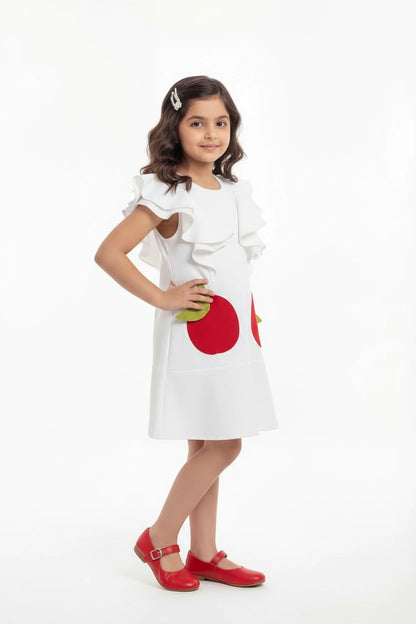 White Ruffle Sleeve Cotton Dress – Cute Apple Pocket Sundress