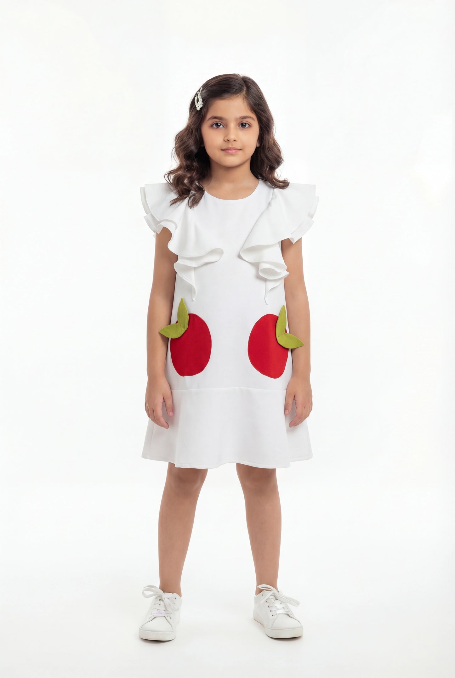 White Ruffle Sleeve Cotton Dress – Cute Apple Pocket Sundress