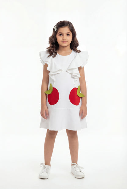 White Ruffle Sleeve Cotton Dress – Cute Apple Pocket Sundress