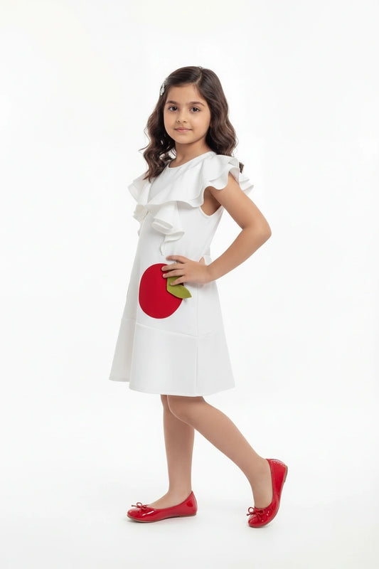White Ruffle Sleeve Cotton Dress – Cute Apple Pocket Sundress