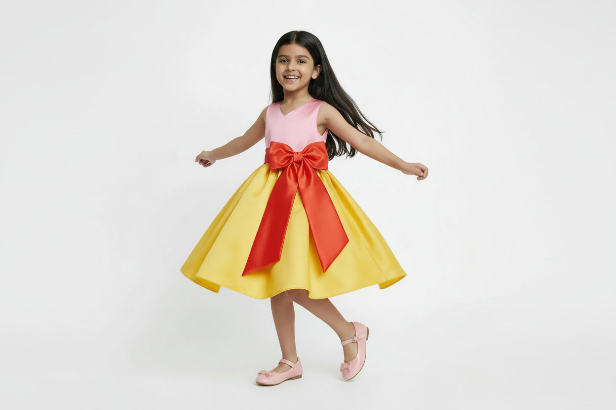 Vibrant Party Dress with Oversized Statement Bow