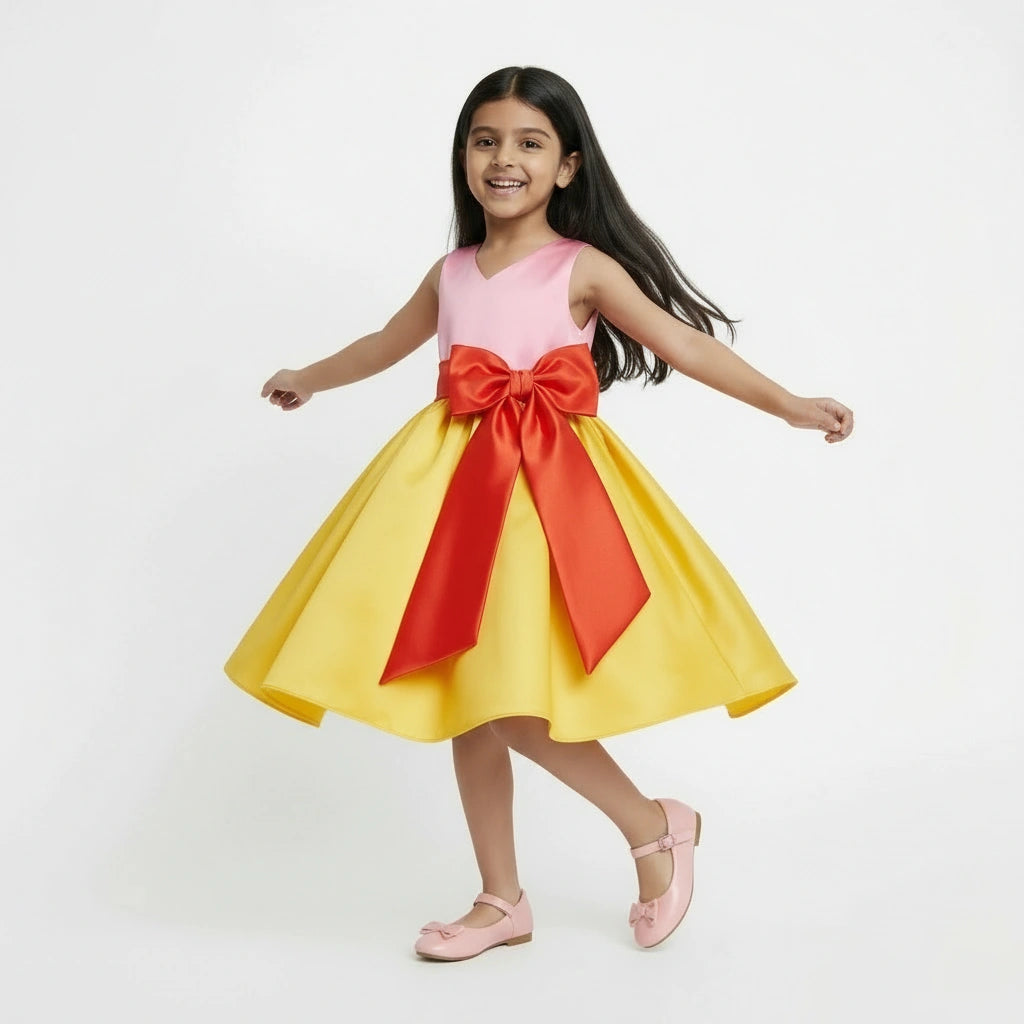 Vibrant Party Dress with Oversized Statement Bow