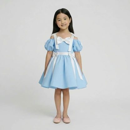 Girls’ Light Blue Bow & Ribbon Occasion Dress