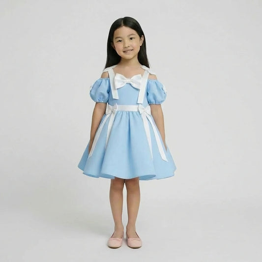 Girls’ Light Blue Bow & Ribbon Occasion Dress