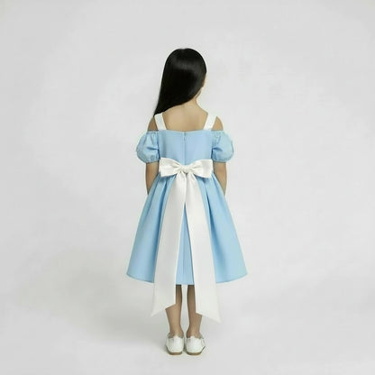 Girls’ Light Blue Bow & Ribbon Occasion Dress