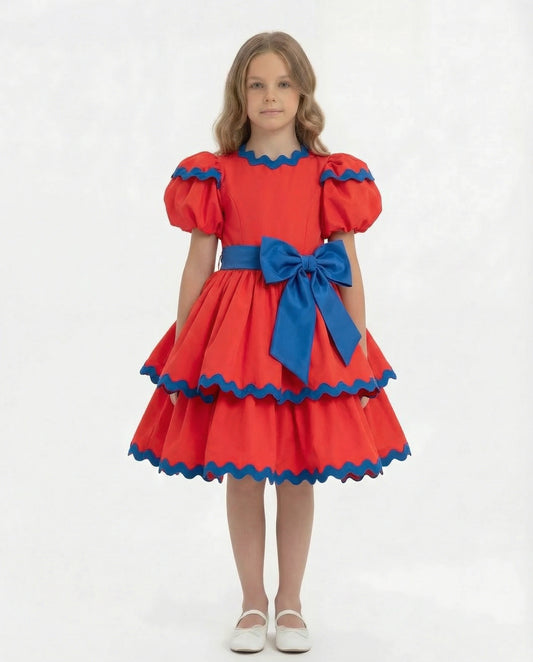 Girls’ Red Scalloped Tiered Occasion Dress