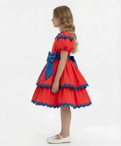 Girls’ Red Scalloped Tiered Occasion Dress