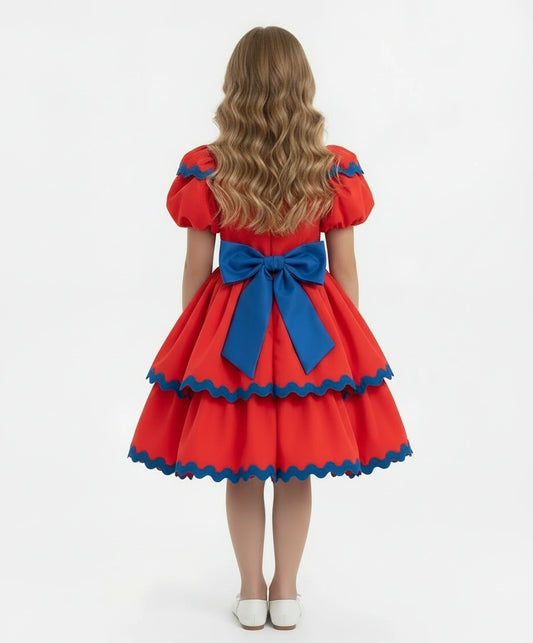 Girls’ Red Scalloped Tiered Occasion Dress