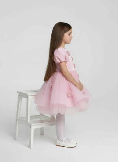 Soft Pink Puff-Sleeve Princess Dress