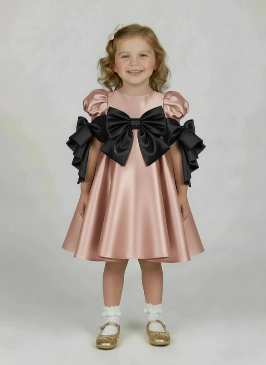 Elegant rose gold satin party dress