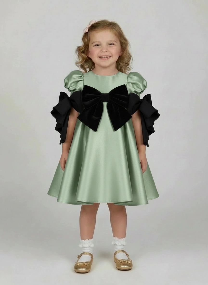 Sage green satin party dress