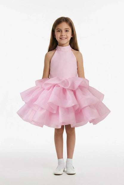 Pink racer-neck party dress