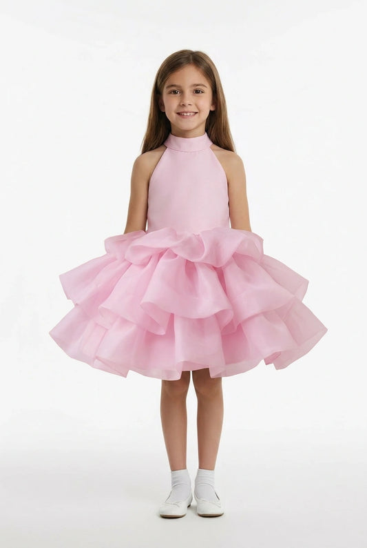 Pink racer-neck party dress