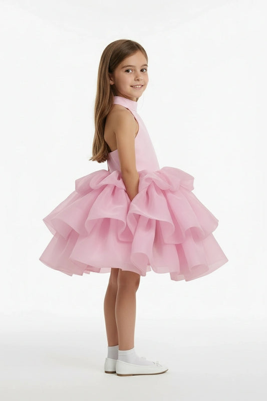 Pink racer-neck party dress