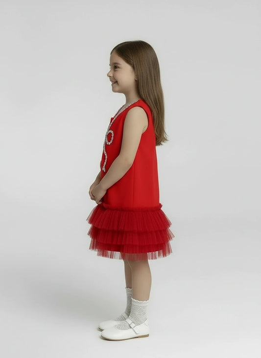 Radiant Red Rhinestone Bow Dress