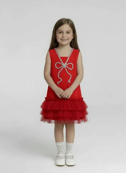 Radiant Red Rhinestone Bow Dress