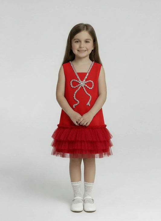 Radiant Red Rhinestone Bow Dress