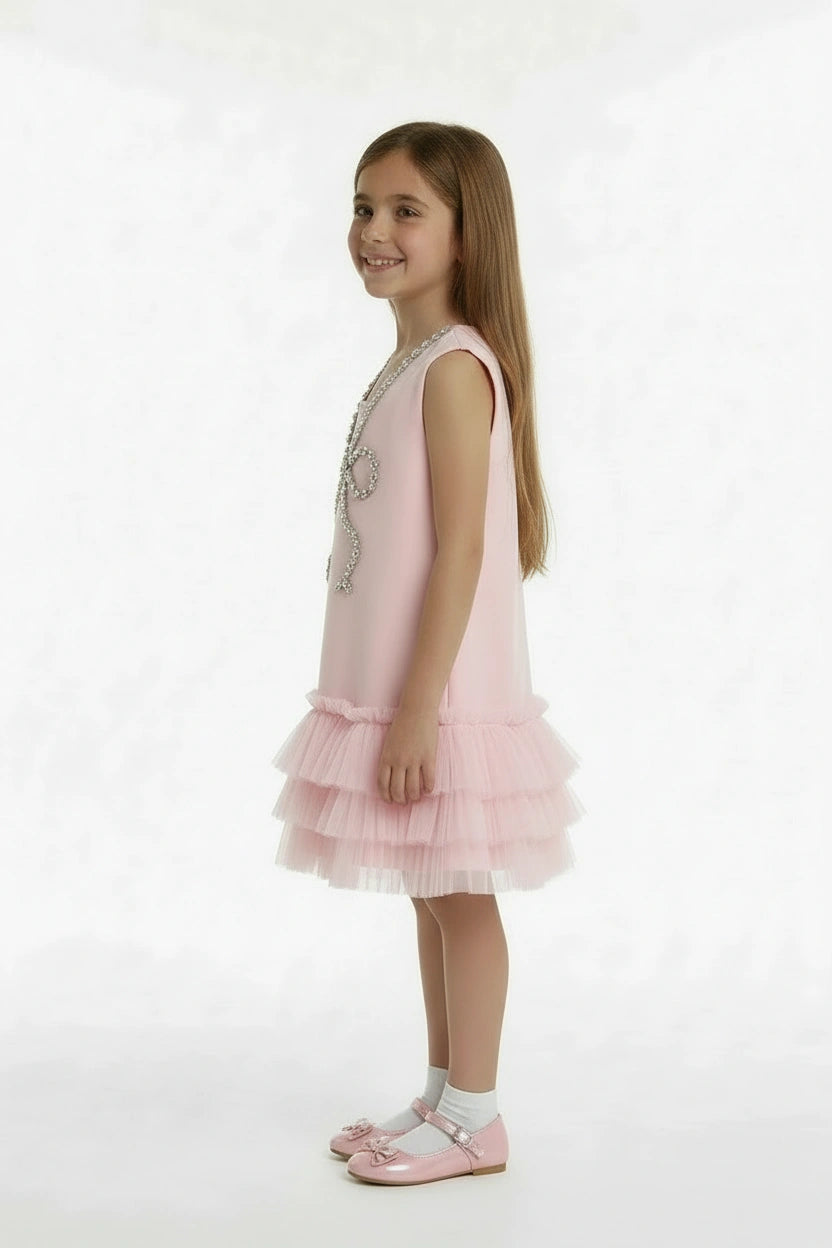 Enchanted Blush Rhinestone Bow Dress