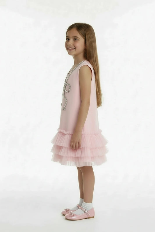 Enchanted Blush Rhinestone Bow Dress