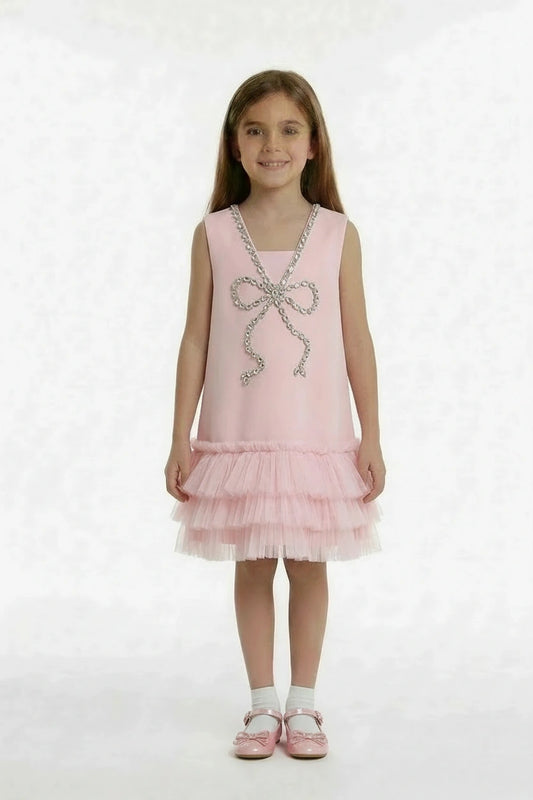 Enchanted Blush Rhinestone Bow Dress