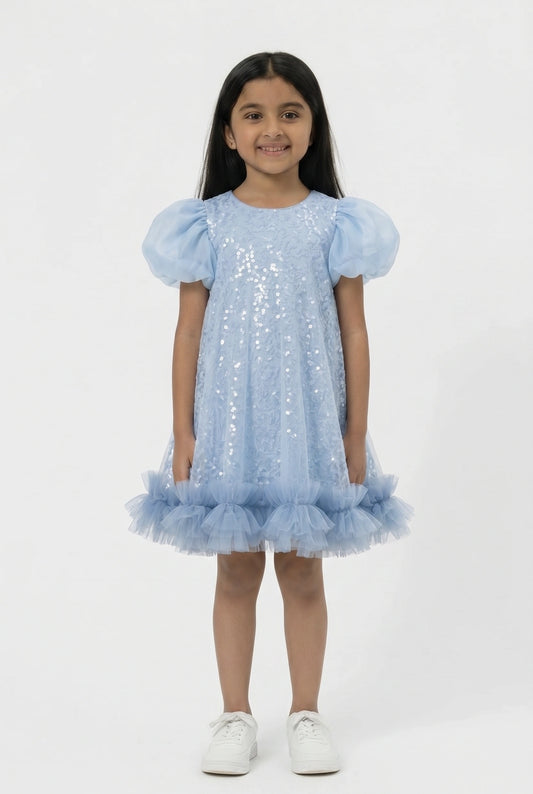 The "Aria" Icy Blue Sequin Party Dress