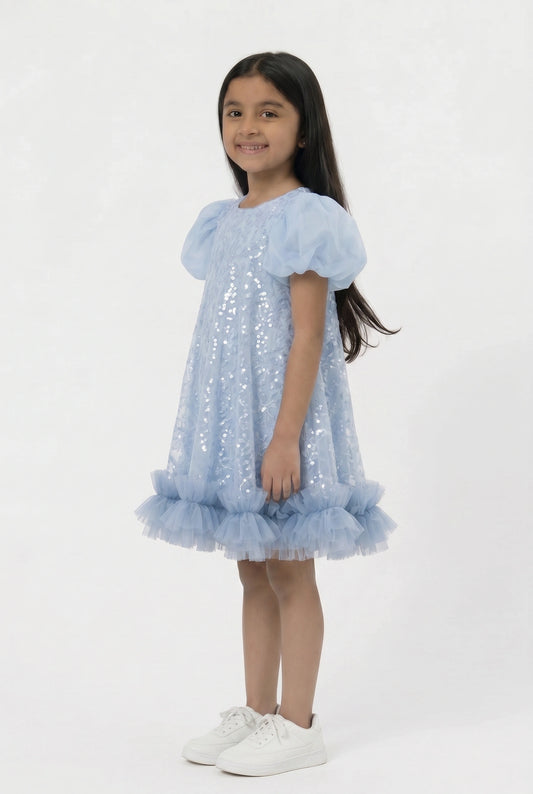 The "Aria" Icy Blue Sequin Party Dress