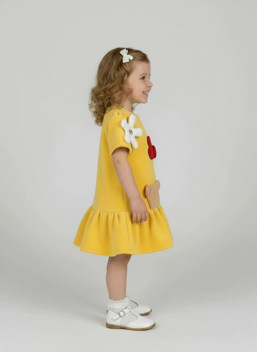 Toddler Girl’s Whimsical Yellow Barn Dress