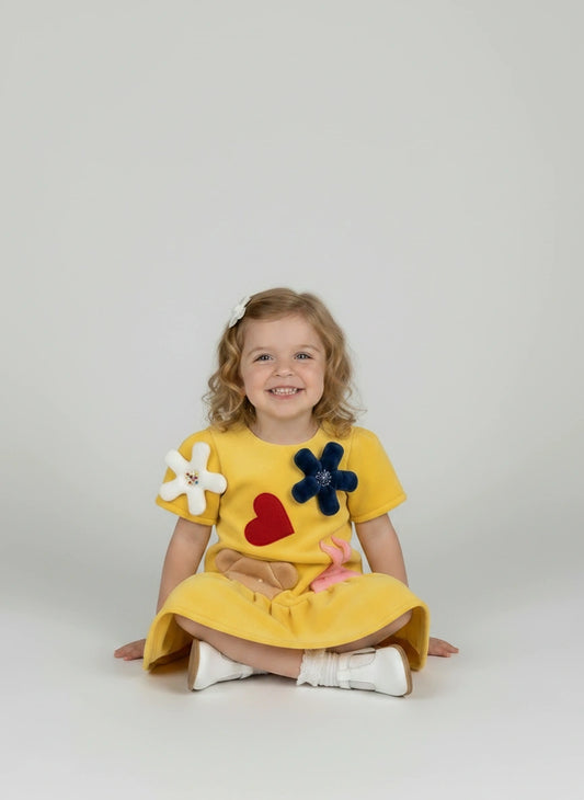 Toddler Girl’s Whimsical Yellow Barn Dress